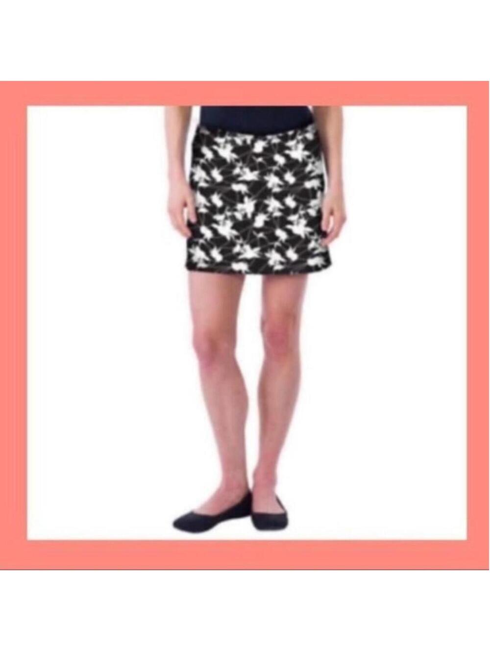 Black and White Floral Print Skort with Built-in‎ Shorts